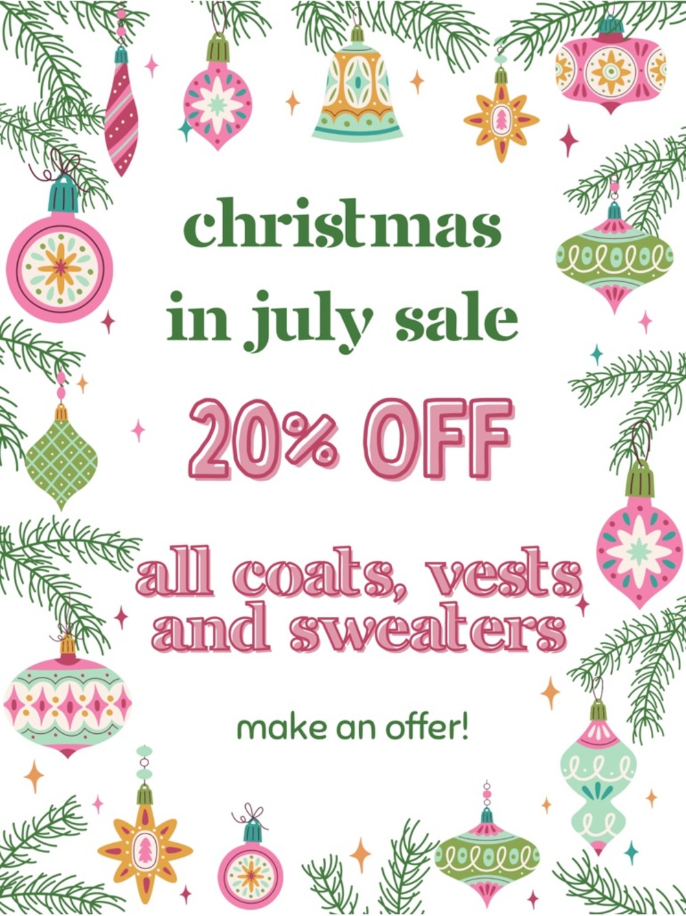 Christmas in July Sale Poster - Pink & Green Promotional Print